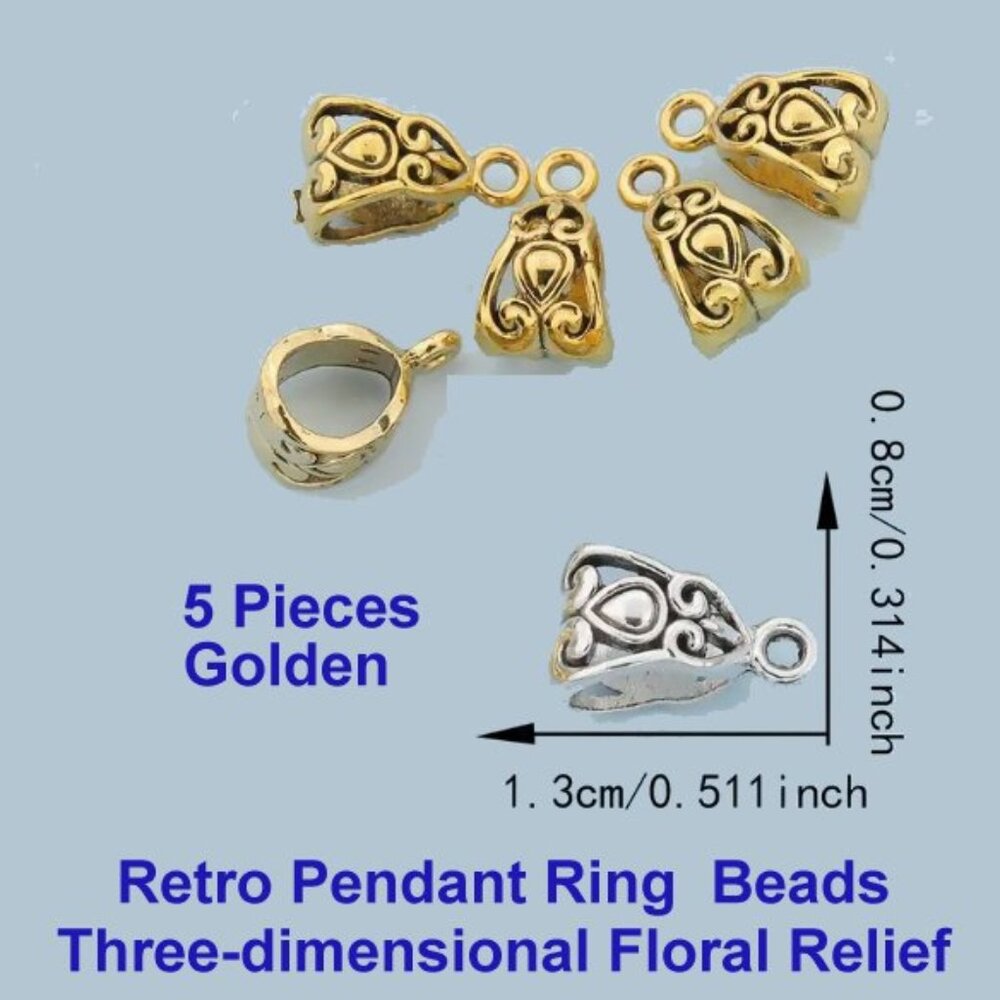 Retro Pendant Ring - Three-dimensional Floral Relief Bail  Golden